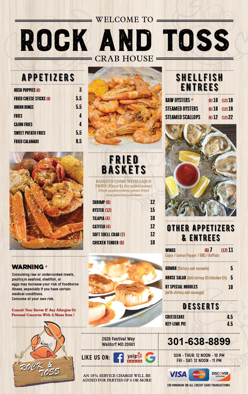 Rock & Toss Crab House - Waldorf | restaurant | 2928 Festival Way, Waldorf, MD 20601, USA | 3016388899 OR +1 301-638-8899