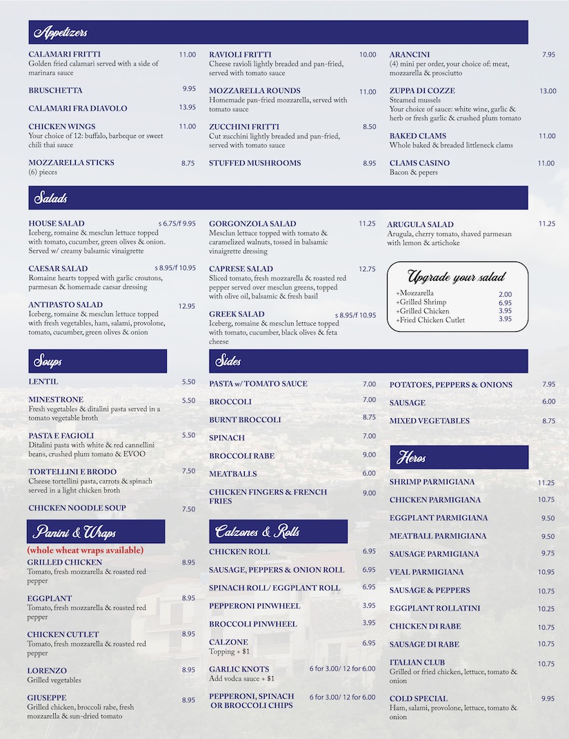 Lorenzos Pizzeria & Restaurant | restaurant | 21 Cedar Swamp Rd, Glen Cove, NY 11542, USA | 5168014000 OR +1 516-801-4000