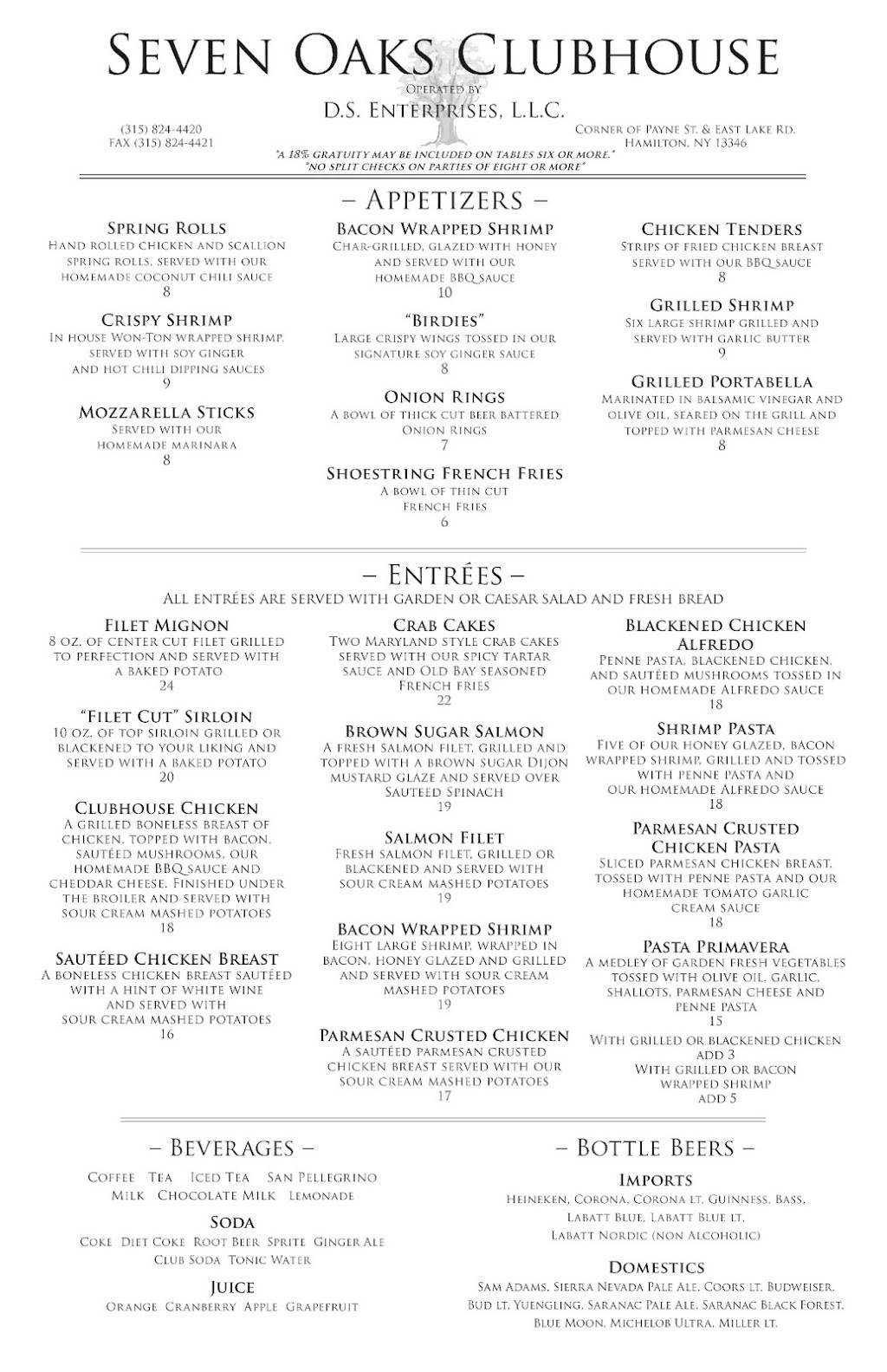 Seven Oaks Clubhouse Restaurant | restaurant | 73 Payne St, Hamilton, NY 13346, USA | 3158244420 OR +1 315-824-4420