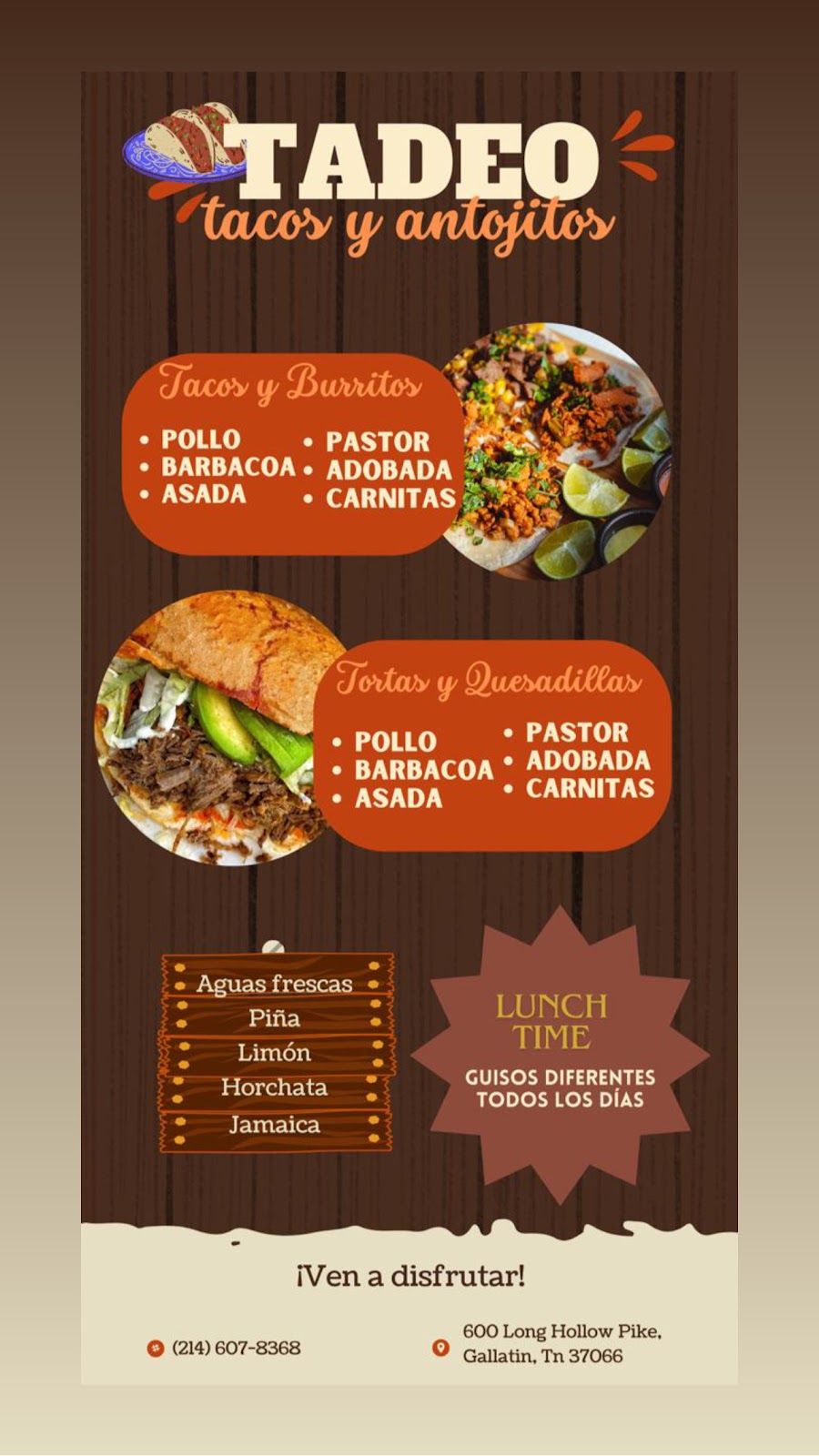 TAQUERIA Y ANTOJITOS TADEO | restaurant | 600 Long Hollow Pike, Gallatin, TN 37066, USA | 2146078368 OR +1 214-607-8368