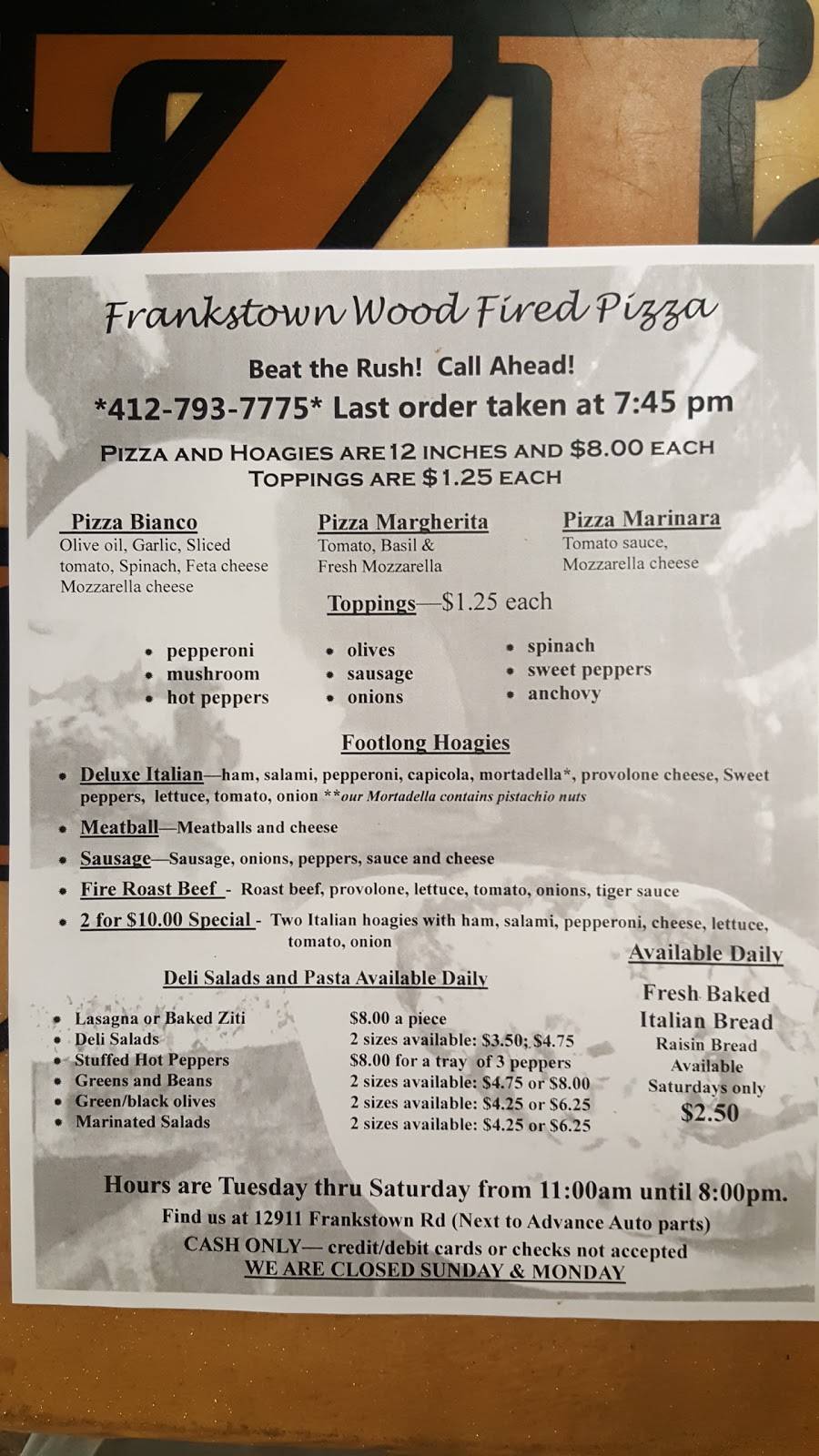 Frankstown Wood-Fired Pizza | restaurant | 12911 Frankstown Rd, Penn Hills, PA 15235, USA | 4127937775 OR +1 412-793-7775