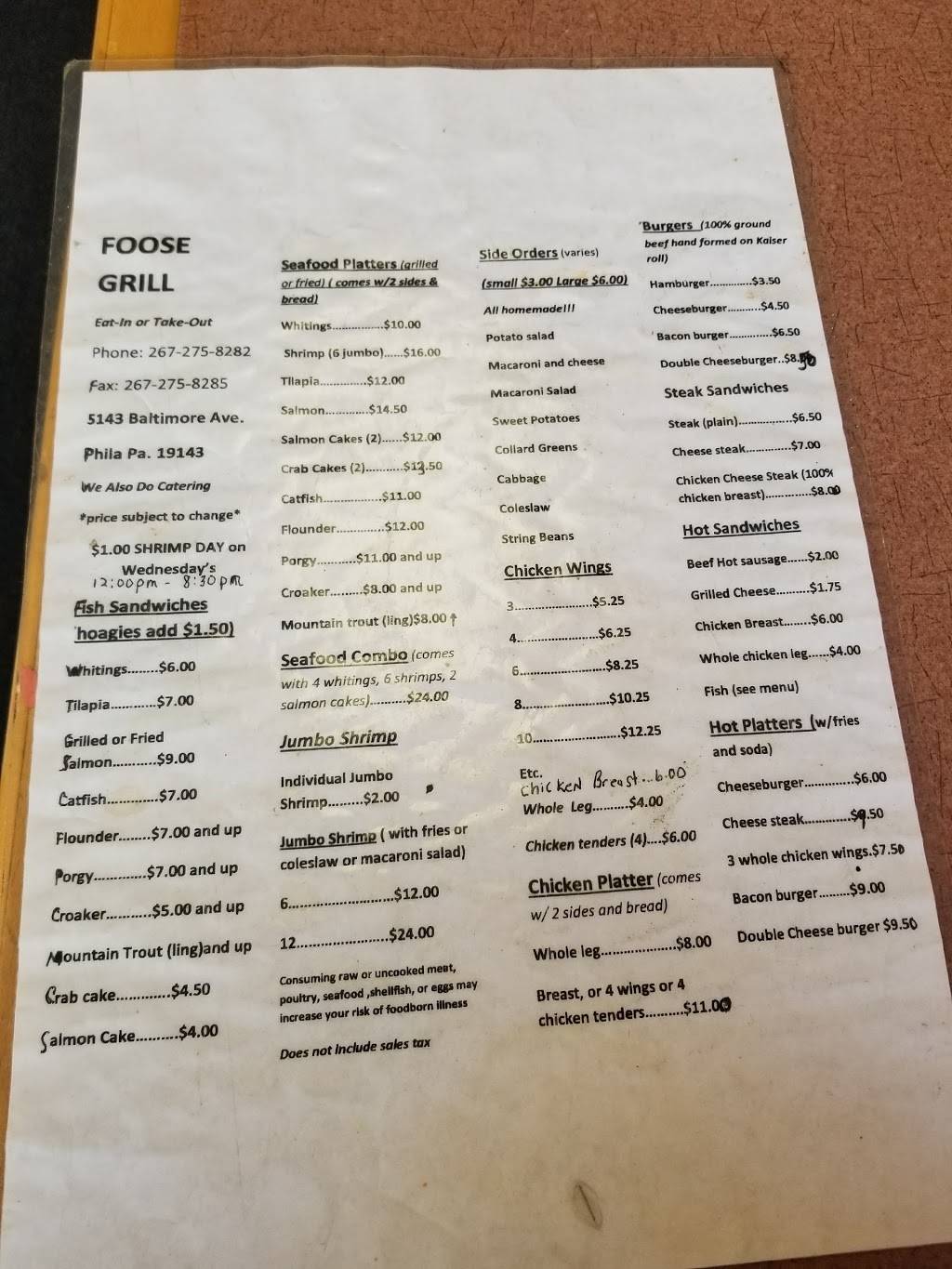 Foose Grill | restaurant | 5143 Baltimore Ave, Philadelphia, PA 19143, USA | 2672758282 OR +1 267-275-8282