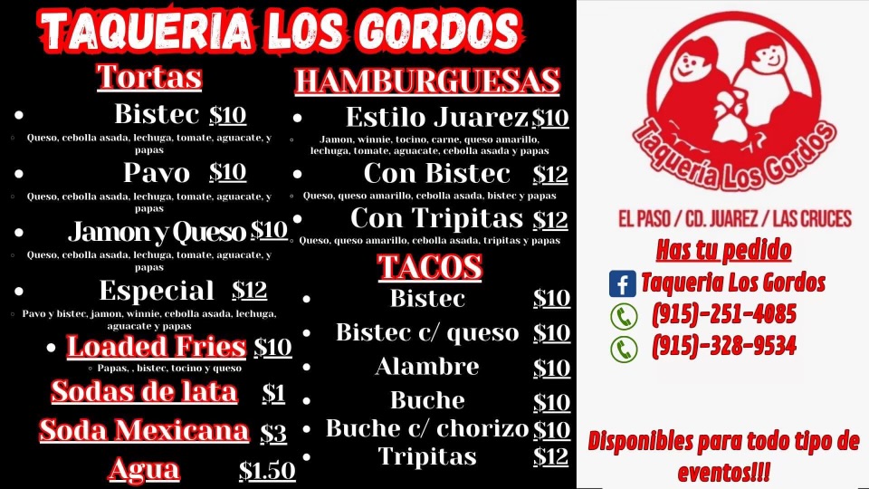 Taqueria Los Gordos | restaurant | 3873 McNutt Rd, Sunland Park, NM 88063, USA | 5753328735 OR +1 575-332-8735