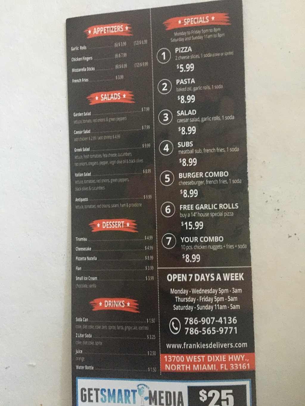 Frankies Pizzeria | meal delivery | 13756 NE 11th Ave, North Miami, FL 33161, USA | 7865659771 OR +1 786-565-9771