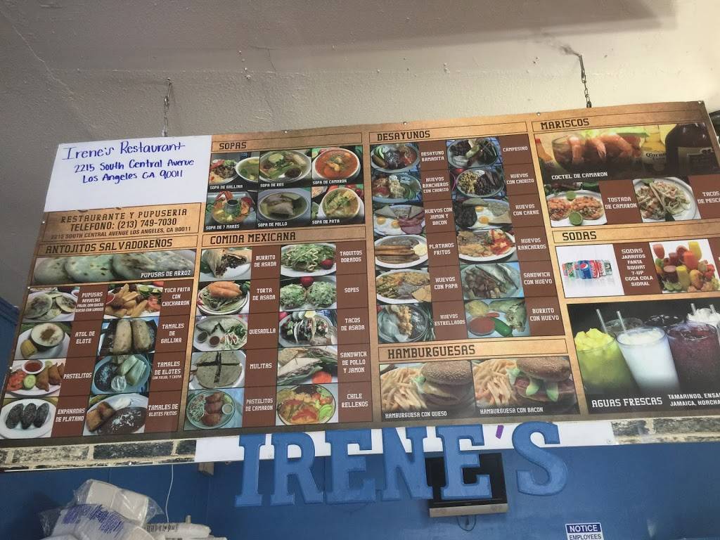 Irene’s Restaurant | restaurant | 2215 S Central Ave, Los Angeles, CA 90011, USA | 2137497030 OR +1 213-749-7030