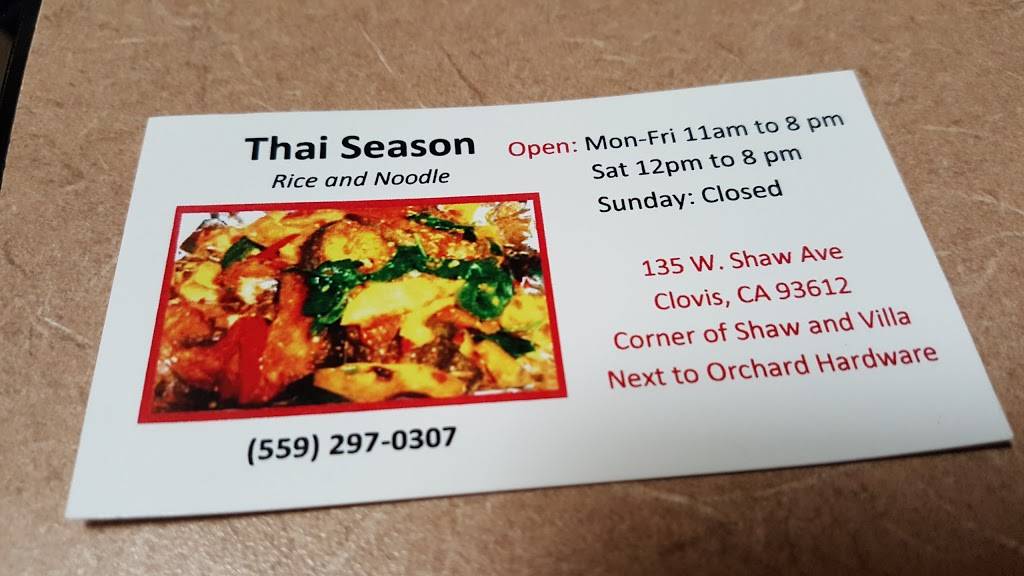 Thai Season | restaurant | 135 W Shaw Ave, Clovis, CA 93612, USA | 5592970307 OR +1 559-297-0307