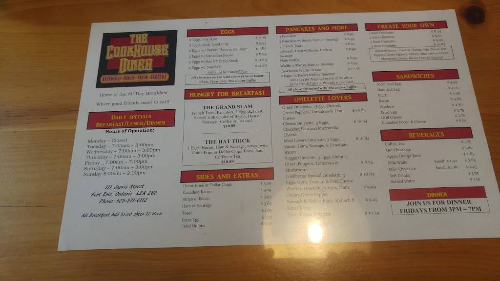 The Cookhouse Diner | restaurant | 111 Jarvis St, Fort Erie, ON L2A 2S3, Canada | 9058716112 OR +1 905-871-6112
