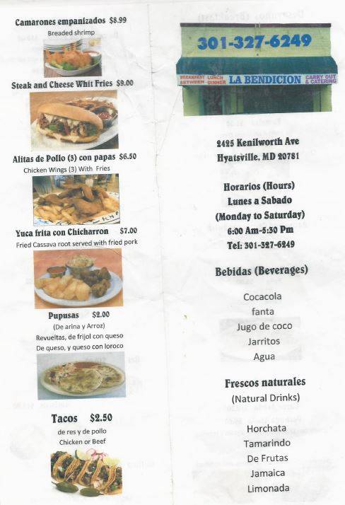 La Bendicion Carry Out | restaurant | 2425 Kenilworth Ave, Hyattsville, MD 20781, USA | 3013276249 OR +1 301-327-6249