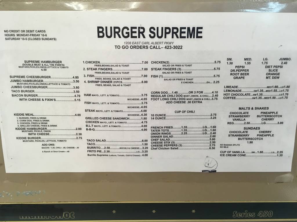 Burger Supreme Drive-Inn | restaurant | 1208 E Carl Albert Pkwy, McAlester, OK 74501, USA | 9184233022 OR +1 918-423-3022