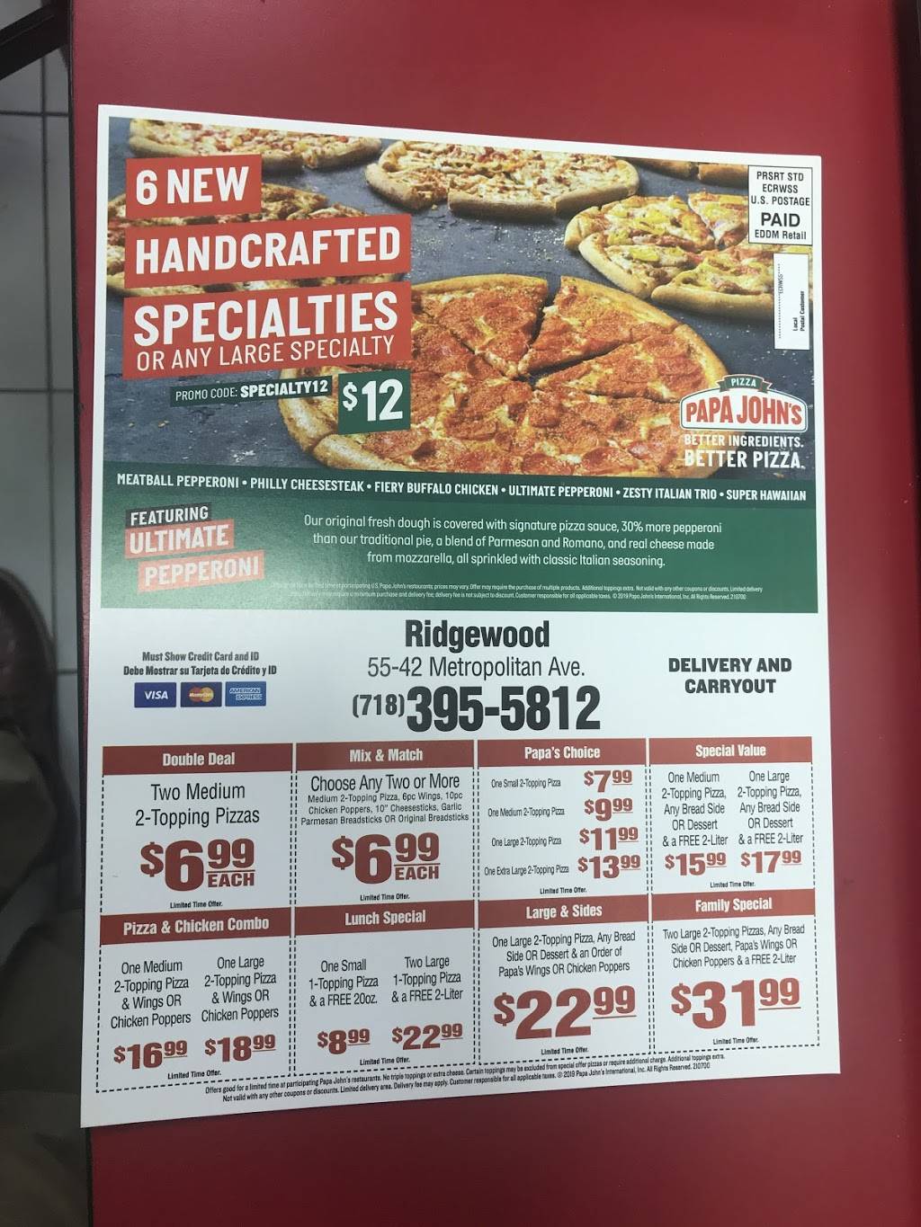 Papa Johns Pizza | restaurant | 5542 Metropolitan Ave, Ridgewood, NY 11385, USA | 7183955812 OR +1 718-395-5812