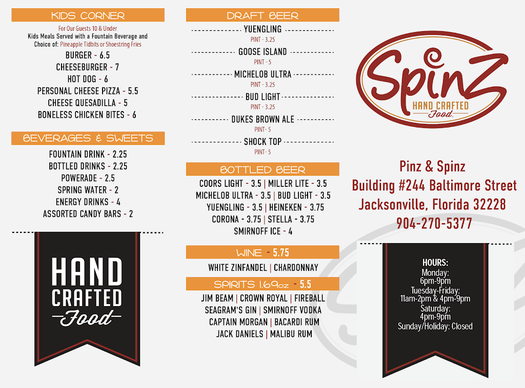 Spinz Handmade Food | restaurant | 244 Baltimore St, Jacksonville, FL 32227, USA | 9042705377 OR +1 904-270-5377