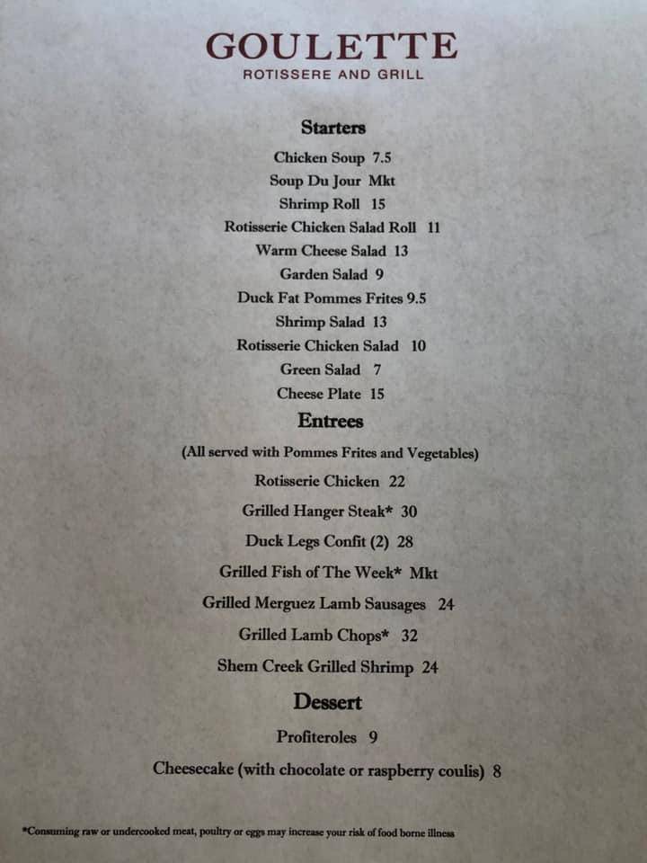 Goulette Rotisserie & Grill | restaurant | 210 Rutledge Ave, Charleston, SC 29403, USA | 8438056699 OR +1 843-805-6699