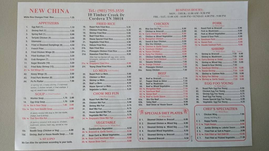 New China Restaurant | restaurant | 10 Timber Creek Dr, Cordova, TN 38018, USA | 9017553535 OR +1 901-755-3535