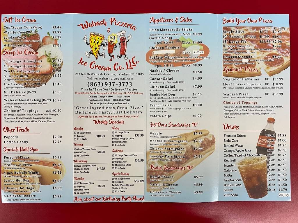 Wabash pizzeria and ice cream company | restaurant | 217 N Wabash Ave, Lakeland, FL 33815, USA | 8639373773 OR +1 863-937-3773