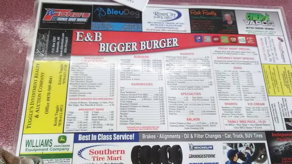 E & B Bigger Burgers | restaurant | 2170 N Central Ave, Batesville, AR 72501, USA | 8706989088 OR +1 870-698-9088