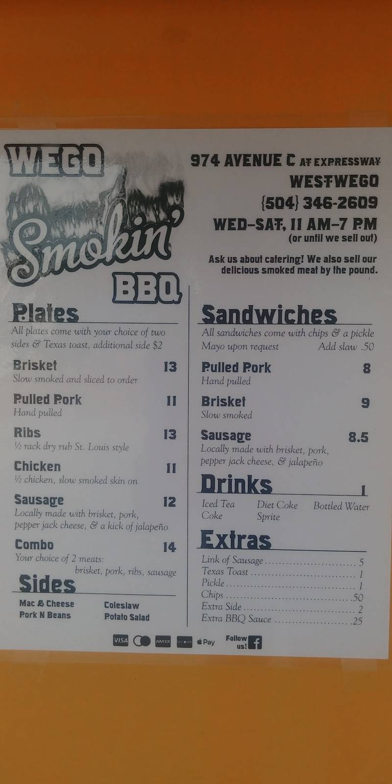 Wego Smokin Bbq | restaurant | 999-901 Ave C, Westwego, LA 70094, USA | 5043462609 OR +1 504-346-2609