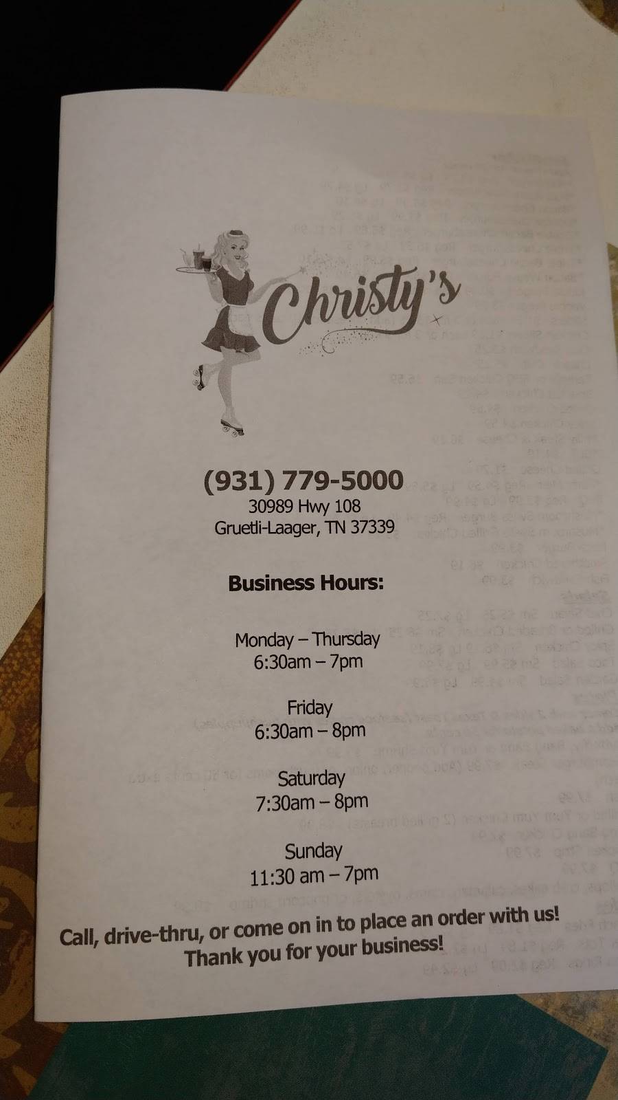 Christys Dairy Bar | restaurant | 30989 TN-108, Gruetli-Laager, TN 37339, USA | 9317795000 OR +1 931-779-5000