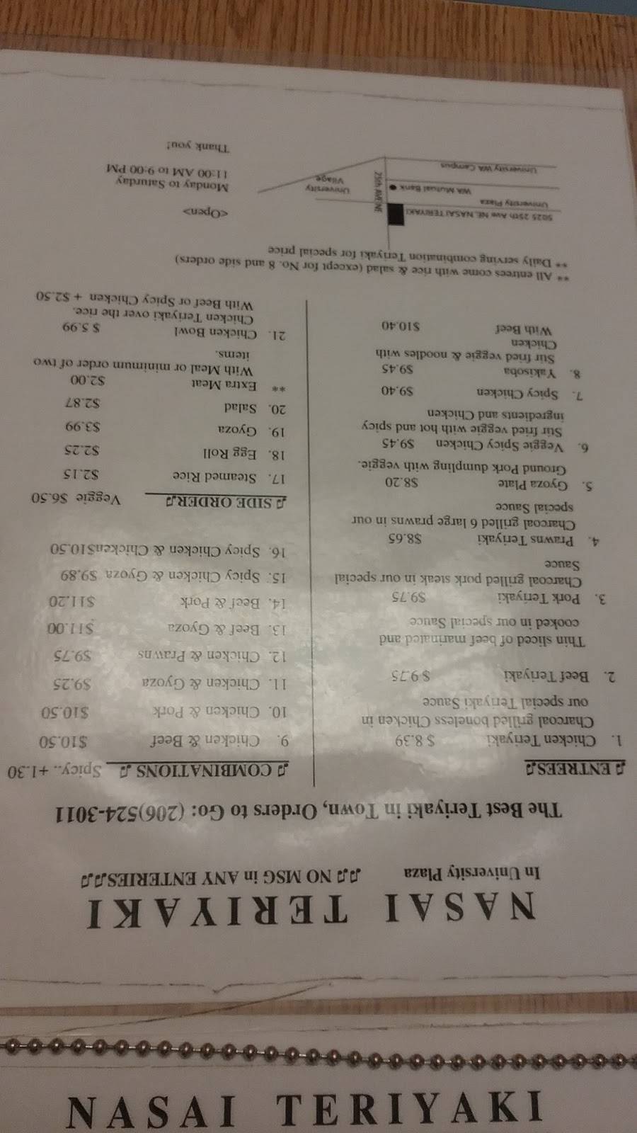 Nasai Teriyaki | restaurant | 5025 25th Ave NE, Seattle, WA 98105, USA | 2065243011 OR +1 206-524-3011
