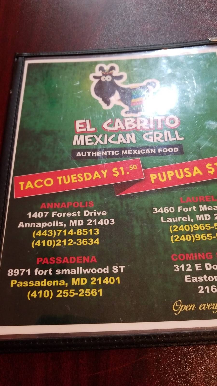 El Cabrito Mexican Grill | restaurant | 8971 Fort Smallwood Rd, Pasadena, MD 21122, USA | 4102552561 OR +1 410-255-2561