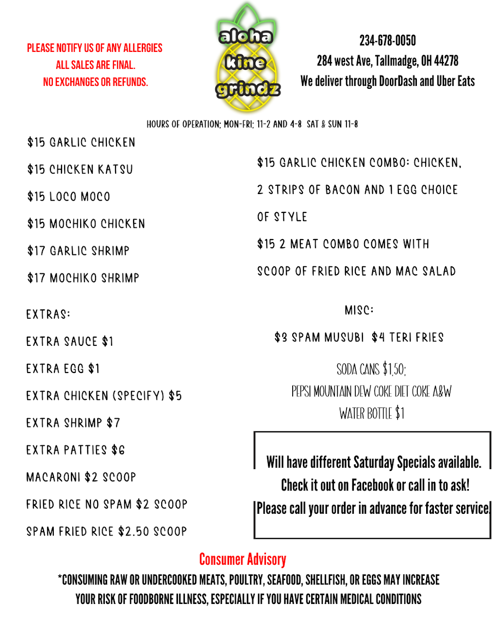 Aloha Kine Grindz | restaurant | 284 West Ave, Tallmadge, OH 44278, USA | 2346780050 OR +1 234-678-0050