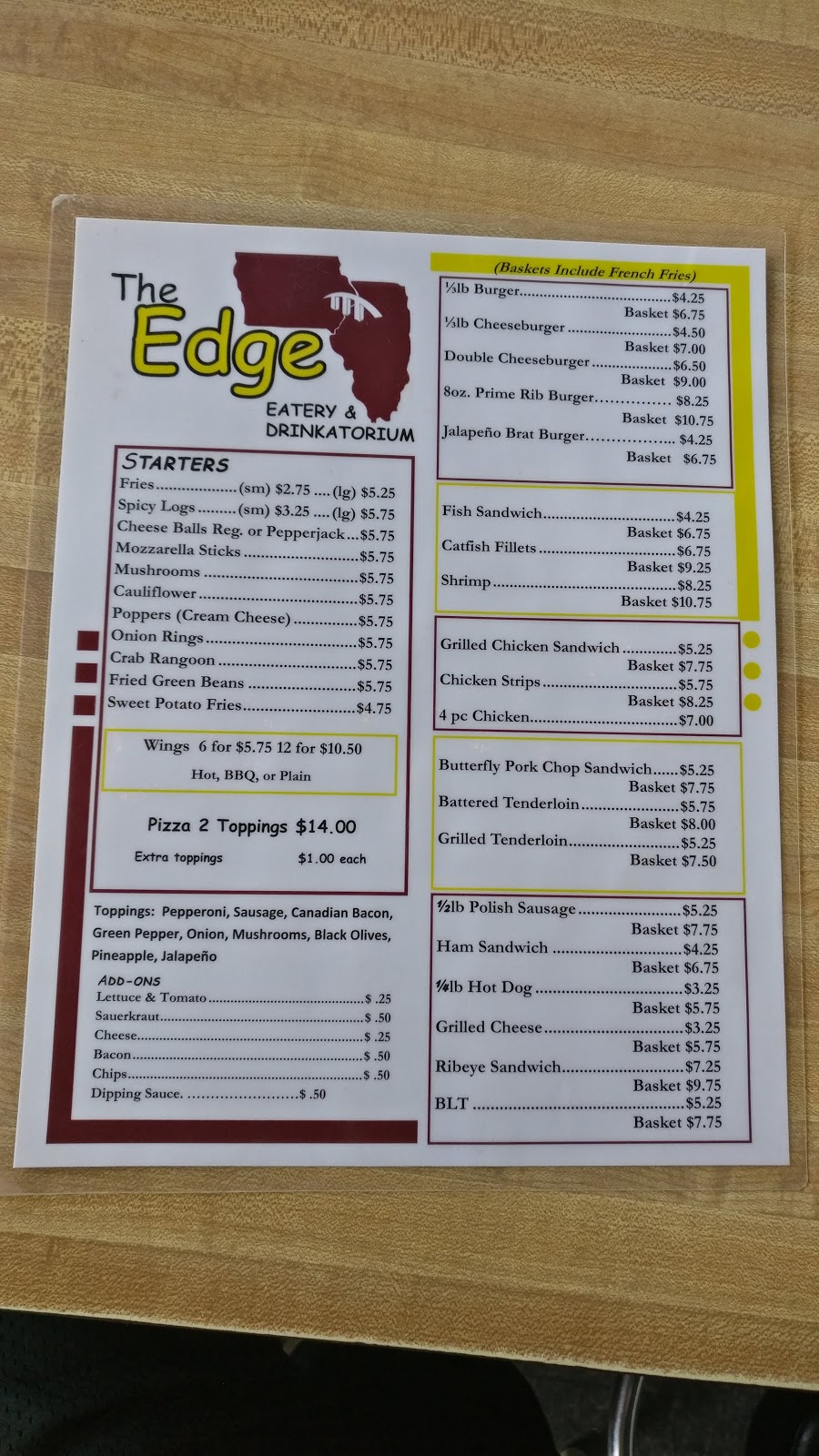 The Edge Eatery & Drinkatorium | restaurant | 1802 2nd Ave, Rapids City, IL 61278, USA | 3094969873 OR +1 309-496-9873