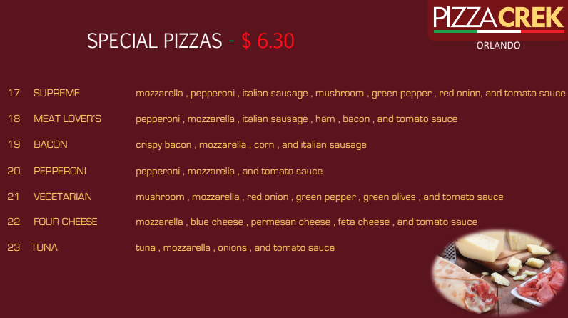Pizza Crek Orlando | restaurant | 1311 Florida Mall Ave, Orlando, FL 32809, USA | 4079851806 OR +1 407-985-1806