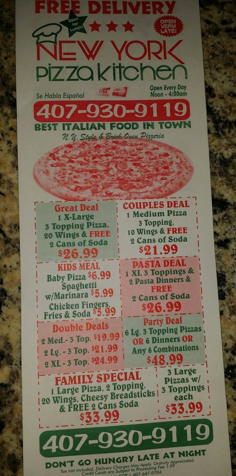 New York pizza kitchen | restaurant | 2-50 W South St, Orlando, FL 32801, USA | 4079309119 OR +1 407-930-9119