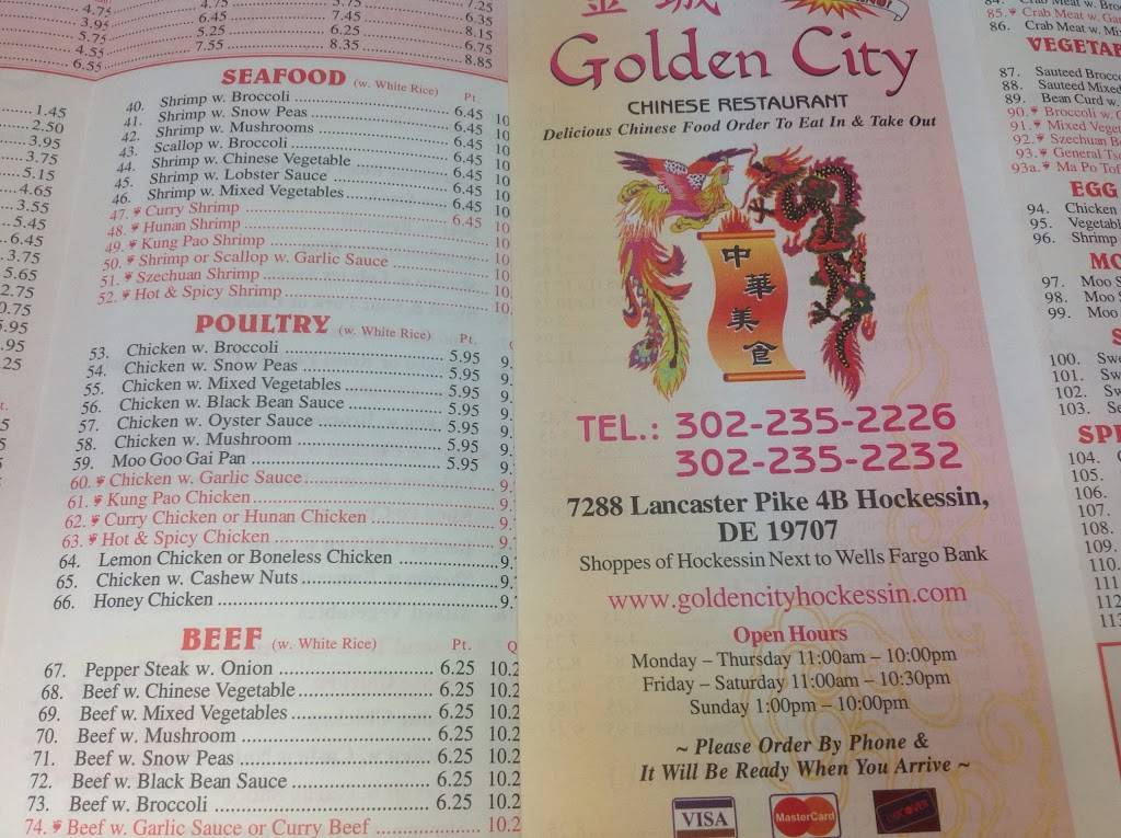 Golden City | restaurant | 7288 Lancaster Pike # 4, Hockessin, DE 19707, USA | 3022352226 OR +1 302-235-2226