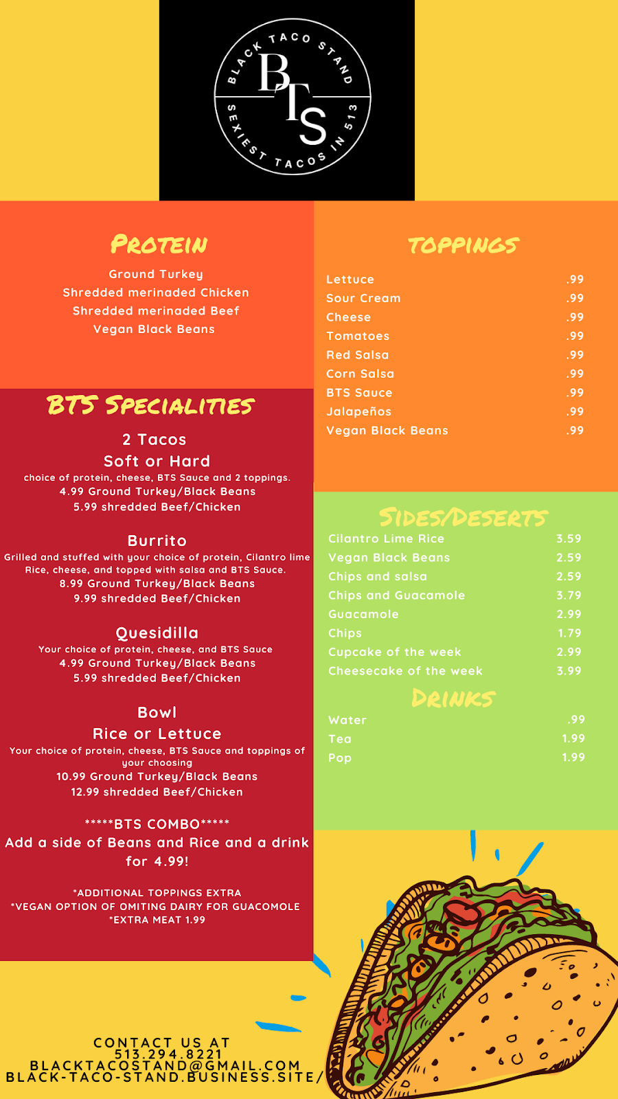 Black taco stand | restaurant | 8746 Desoto Dr, Cincinnati, OH 45231, USA | 5132948221 OR +1 513-294-8221