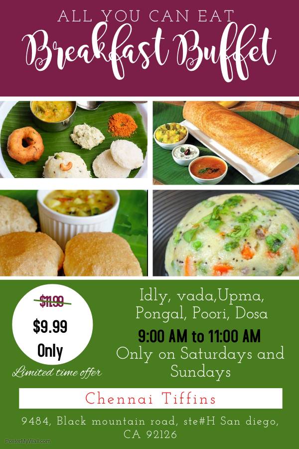 Chennai Tiffins | restaurant | 9484 Black Mountain Rd, San Diego, CA 92126, USA | 8585667300 OR +1 858-566-7300