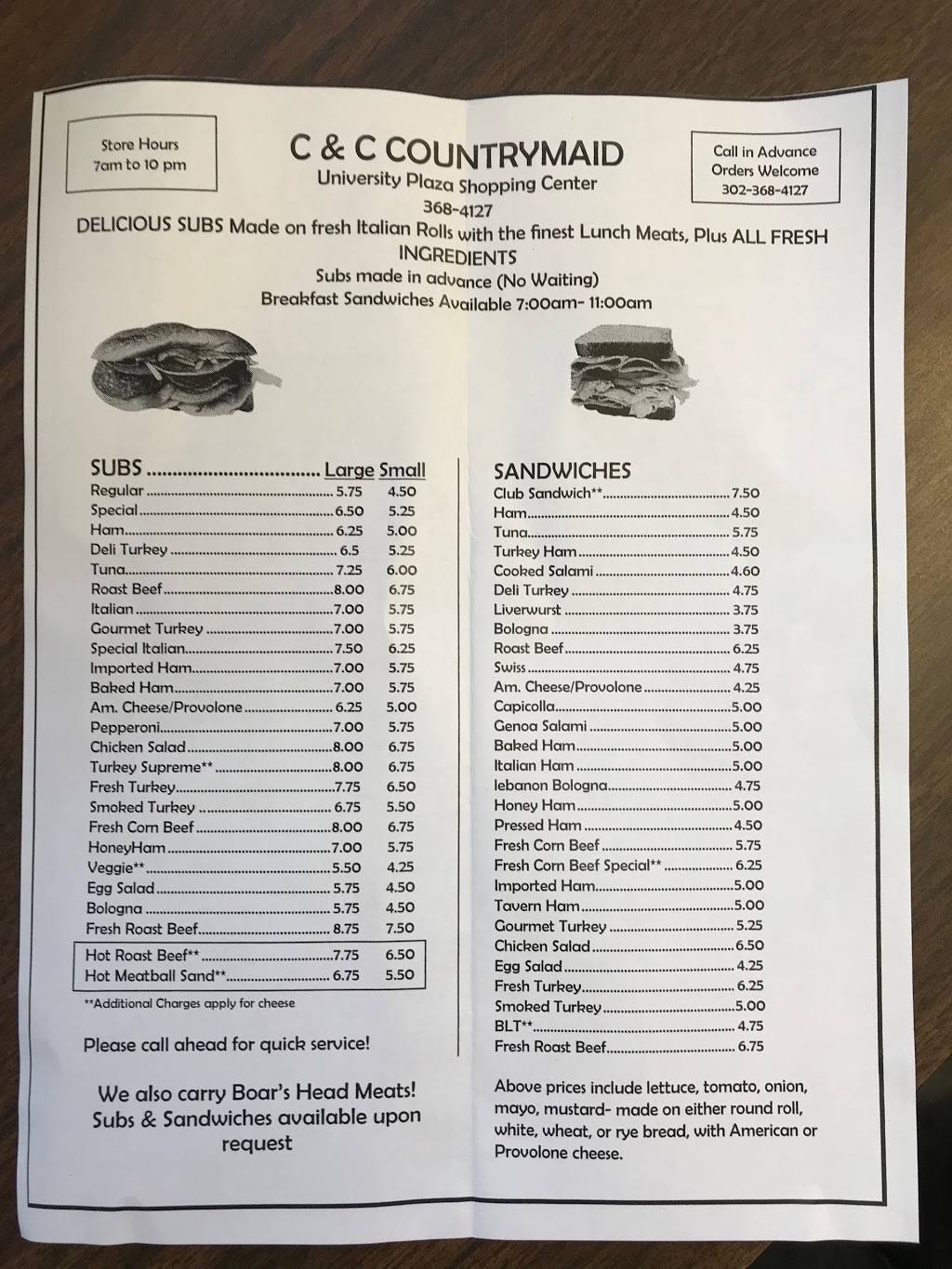 C & C Country Maid Inc | restaurant | 260 University Plz, Newark, DE 19702, USA | 3023684127 OR +1 302-368-4127