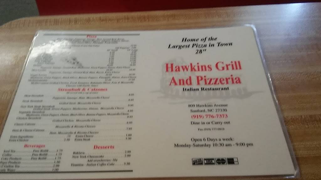 Hawkins Grill & Pizzeria | restaurant | 809 Hawkins Ave, Sanford, NC 27330, USA | 9197767373 OR +1 919-776-7373
