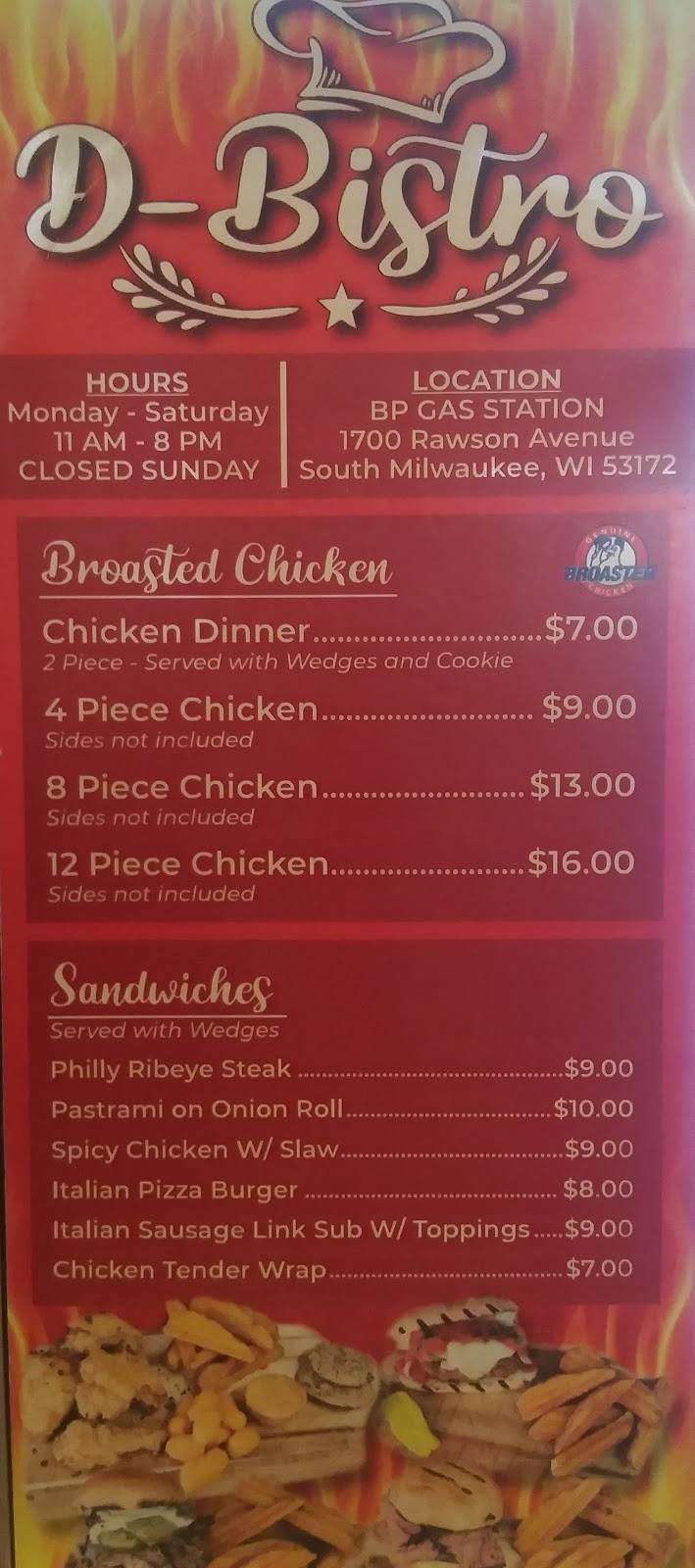 D-BISTRO | restaurant | 1700 Rawson Ave, South Milwaukee, WI 53172, USA | 4142100928 OR +1 414-210-0928