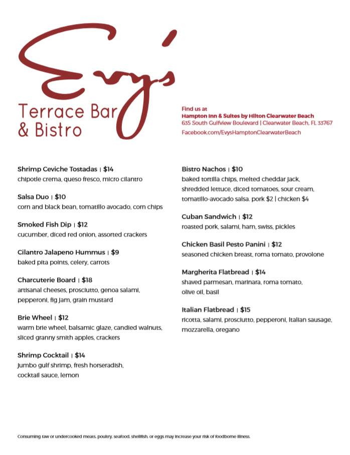 Evys Terrace Bar & Bistro | restaurant | 635 S Gulfview Blvd, Clearwater Beach, FL 33767, USA | 7274511111 OR +1 727-451-1111