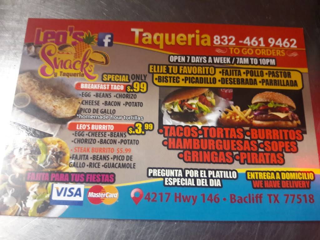 Leos Snacks | restaurant | Bacliff, TX 77518, USA | 8324619462 OR +1 832-461-9462