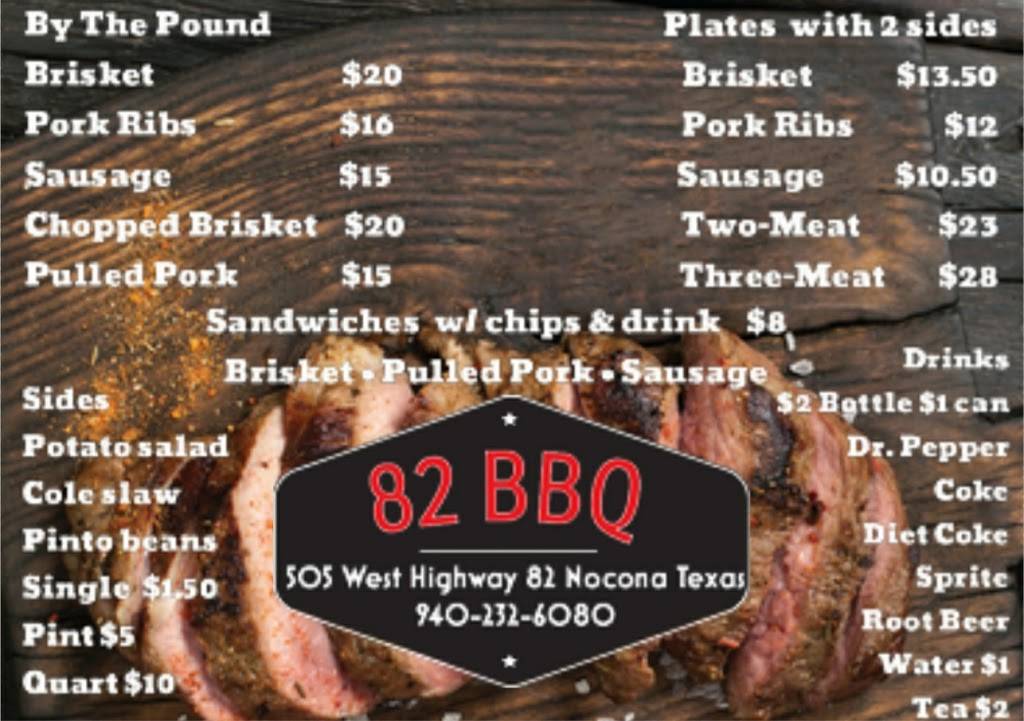 82 BBQ | restaurant | 505 west highway 82, Nocona, TX 76255, USA | 9402326080 OR +1 940-232-6080