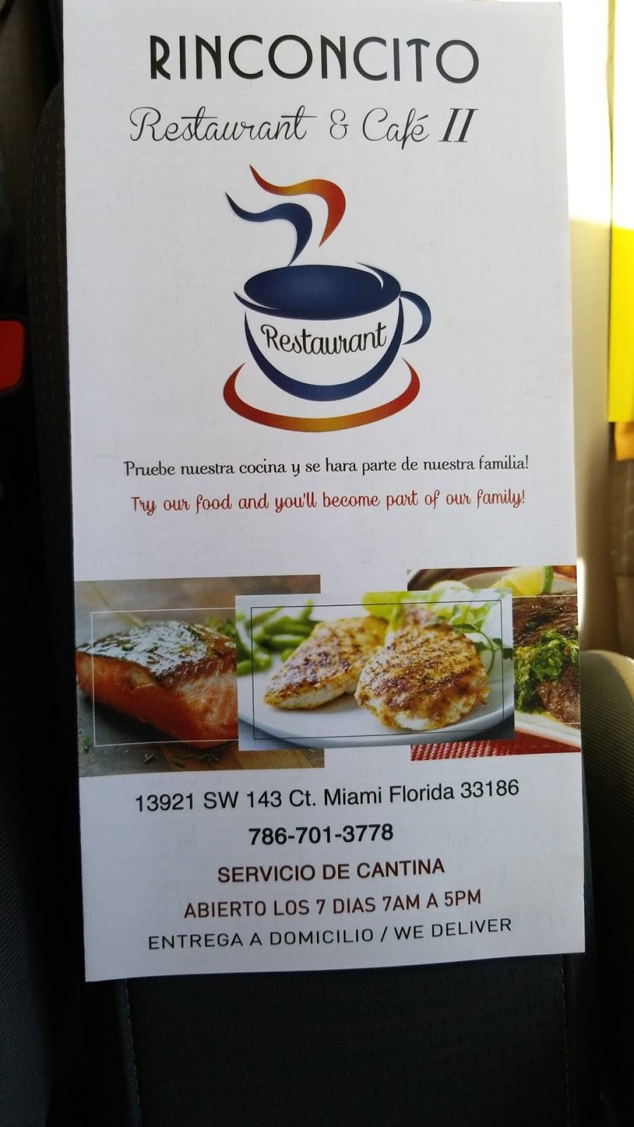 Rinconcito Restaurant & Cafe II | restaurant | 13921 SW 143rd Ct, Miami, FL 33186, USA | 7867013778 OR +1 786-701-3778