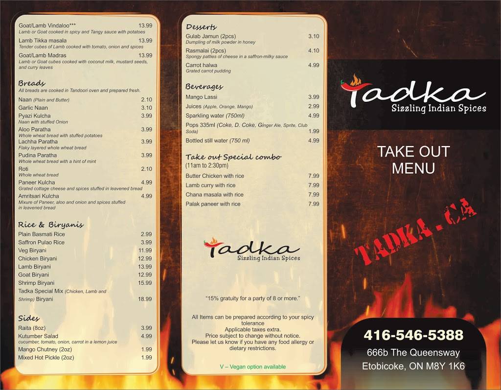 Tadka- Sizzling Indian Spices | restaurant | 666 The Queensway Way, Toronto, ON M8Y 1K6, Canada | 4165465388 OR +1 416-546-5388