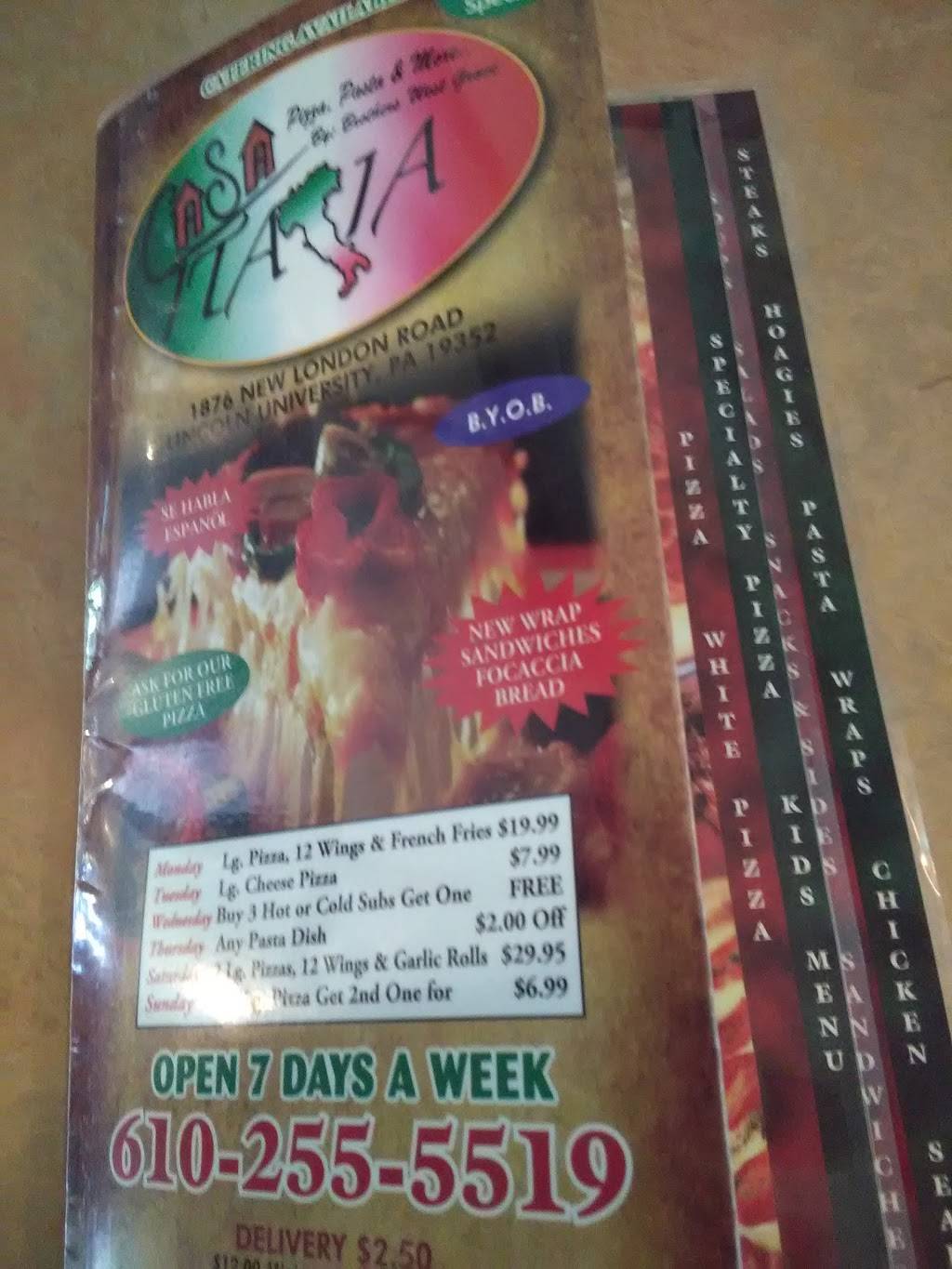 Casa Italia Pizza & Pasta | restaurant | 1876 New London Rd, Lincoln University, PA 19352, USA | 6102555519 OR +1 610-255-5519