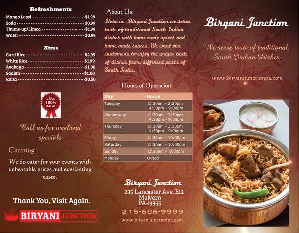Biryani Junction - Malvern | restaurant | 235 Lancaster Ave E12, Malvern, PA 19355, USA | 2156069999 OR +1 215-606-9999