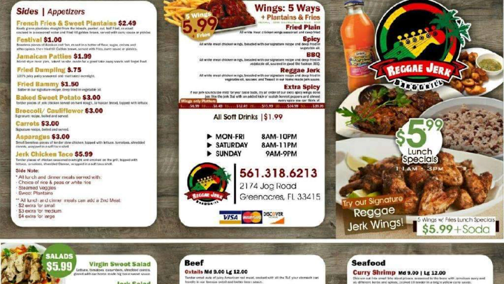 Reggae Jerk | restaurant | 2178 Jog Rd, Greenacres, FL 33415, USA | 5613186213 OR +1 561-318-6213