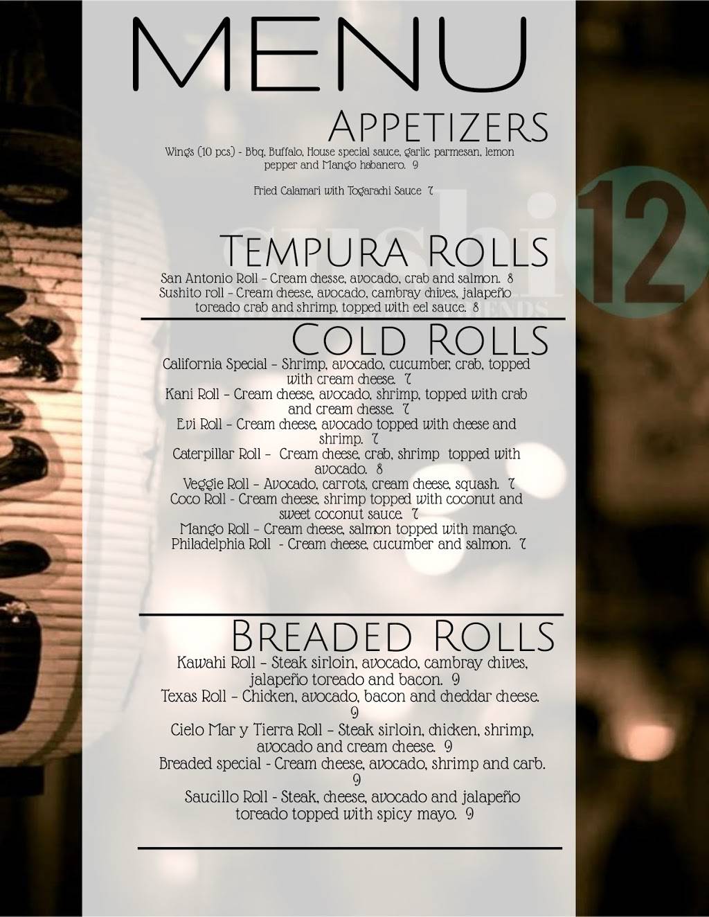 Sushi 12 | restaurant | 1613 N.zaragoza pad B, El Paso, TX 79936, USA | 9157049372 OR +1 915-704-9372