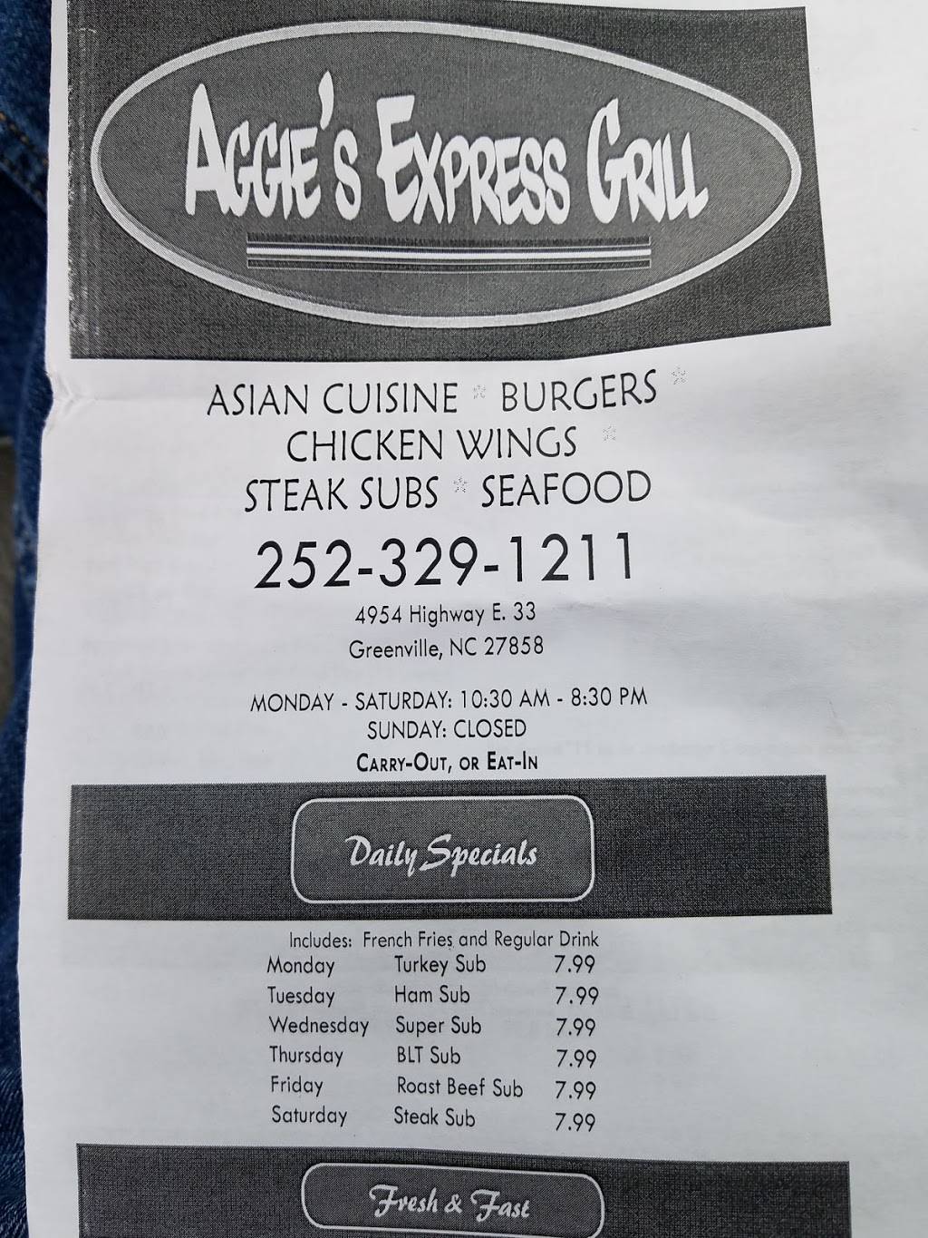 Aggies Express grill | restaurant | 4954 NC-33, Greenville, NC 27858, USA | 2523291211 OR +1 252-329-1211