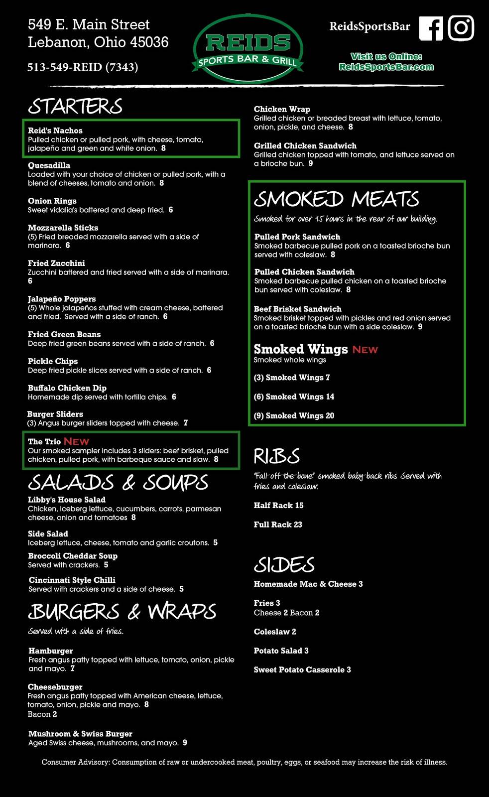 Reids Sports Bar And Grill | restaurant | 549 E Main St, Lebanon, OH 45036, USA | 5135497343 OR +1 513-549-7343