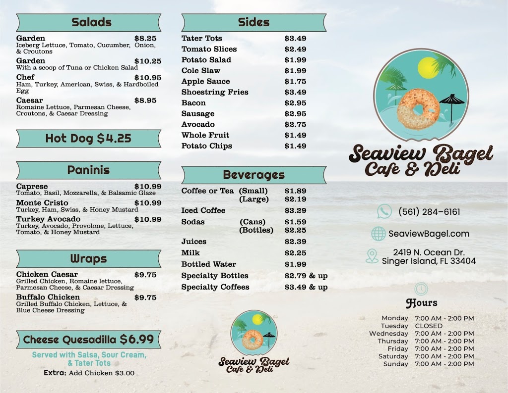Seaview Bagel Cafe & Deli | bakery | 2419 N Ocean Dr, Riviera Beach, FL 33404, USA | 5612846161 OR +1 561-284-6161