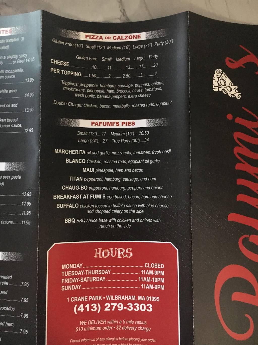 Pafumis To Go (Or Stay) | restaurant | 1 Crane Park Dr, Wilbraham, MA 01095, USA | 4132793303 OR +1 413-279-3303