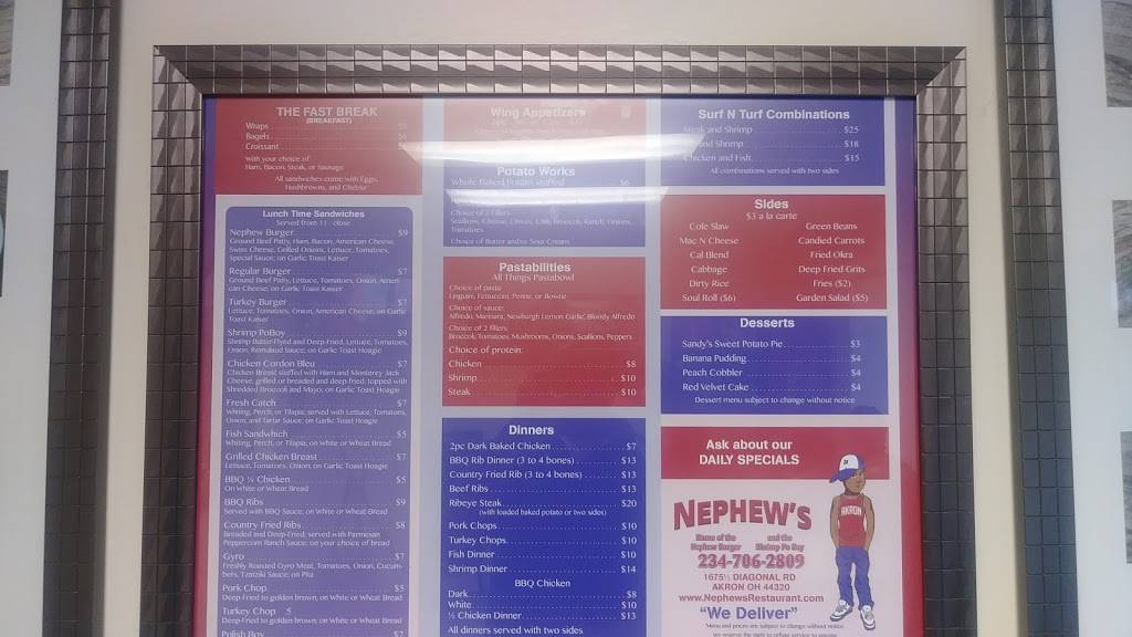 Nephews | restaurant | 1675 Diagonal Rd, Akron, OH 44320, USA | 2347062809 OR +1 234-706-2809