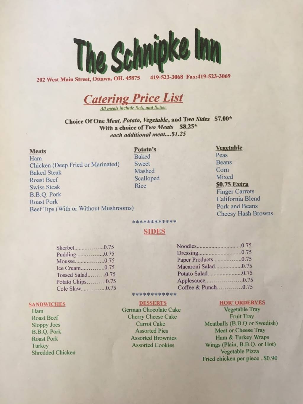 Schnipke Inn | restaurant | 202 W Main St, Ottawa, OH 45875, USA | 4195233068 OR +1 419-523-3068