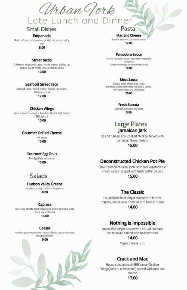 Urban Fork | restaurant | 340 E Chester St, Kingston, NY 12401, USA | 8458020181 OR +1 845-802-0181