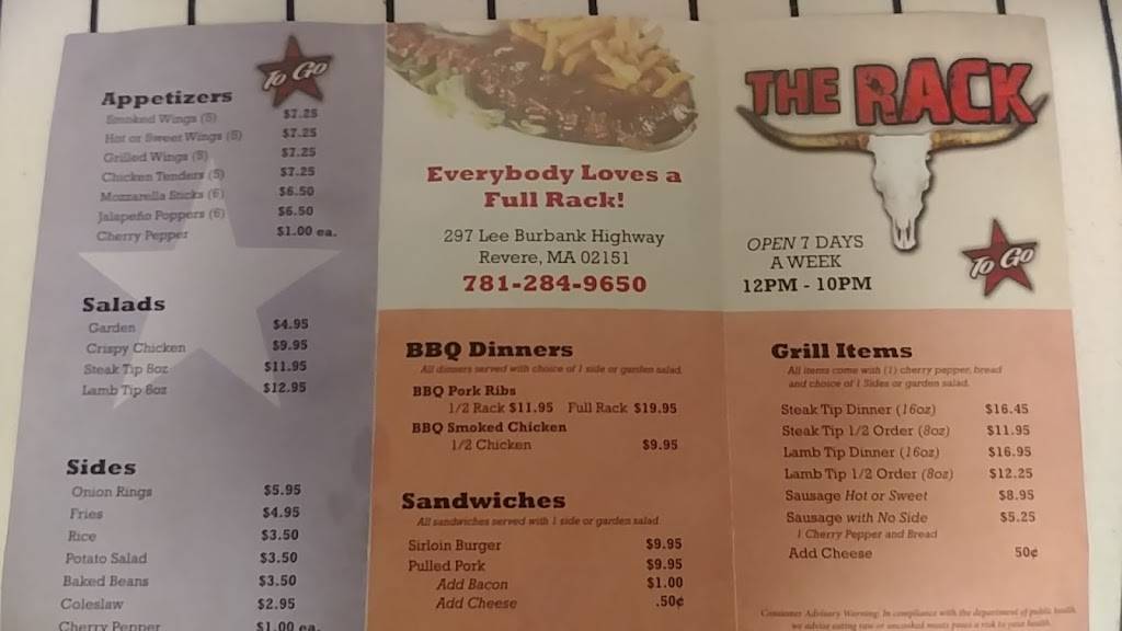 The Full Rack Smokehouse | restaurant | 297 Lee Burbank Hwy, Revere, MA 02151, USA | 7812849650 OR +1 781-284-9650